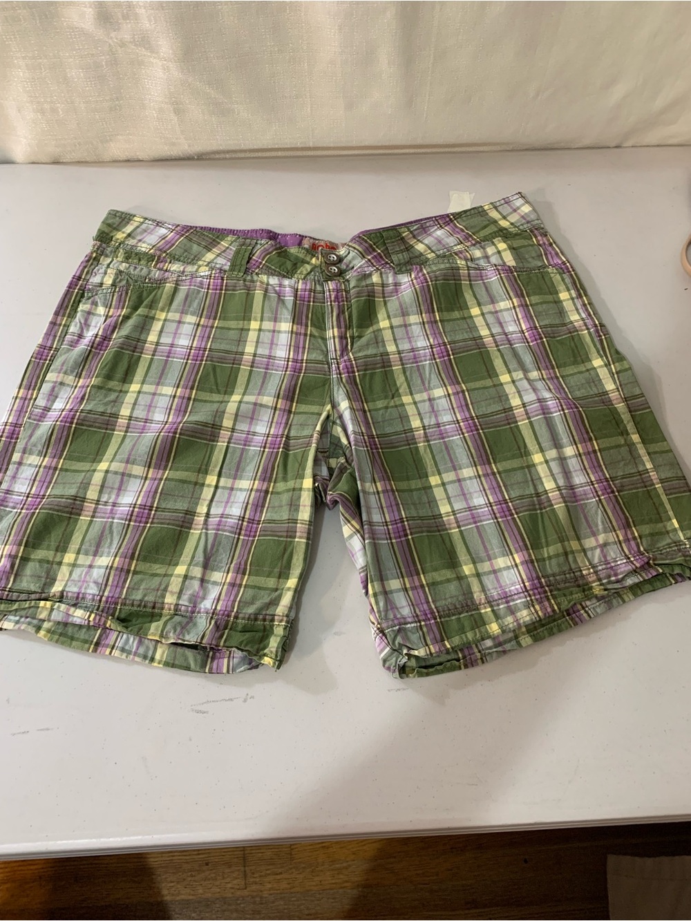 NOBO Green Plaid Shorts with Pink and Cream Stripes a3/85